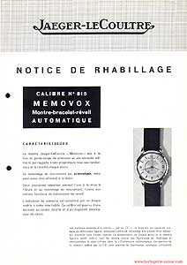 notice de rhabillage Jaeger-LeCoultre Memovox 1