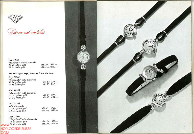 catalogue Omega 1960 montres dames sapphette diamants