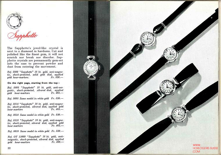 catalogue Omega 1960 montres dames sapphette verre saphir